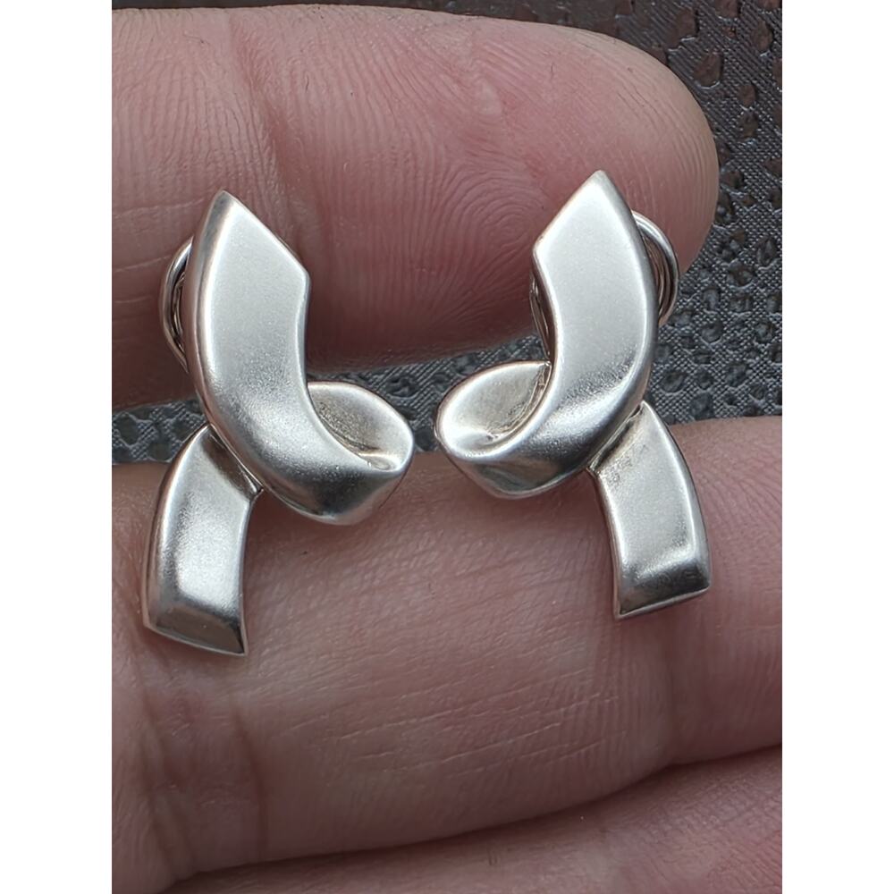 TIFFANY & CO. Sterling Silver 925 Designer Signed Paloma Picasso Ribbon Earrings